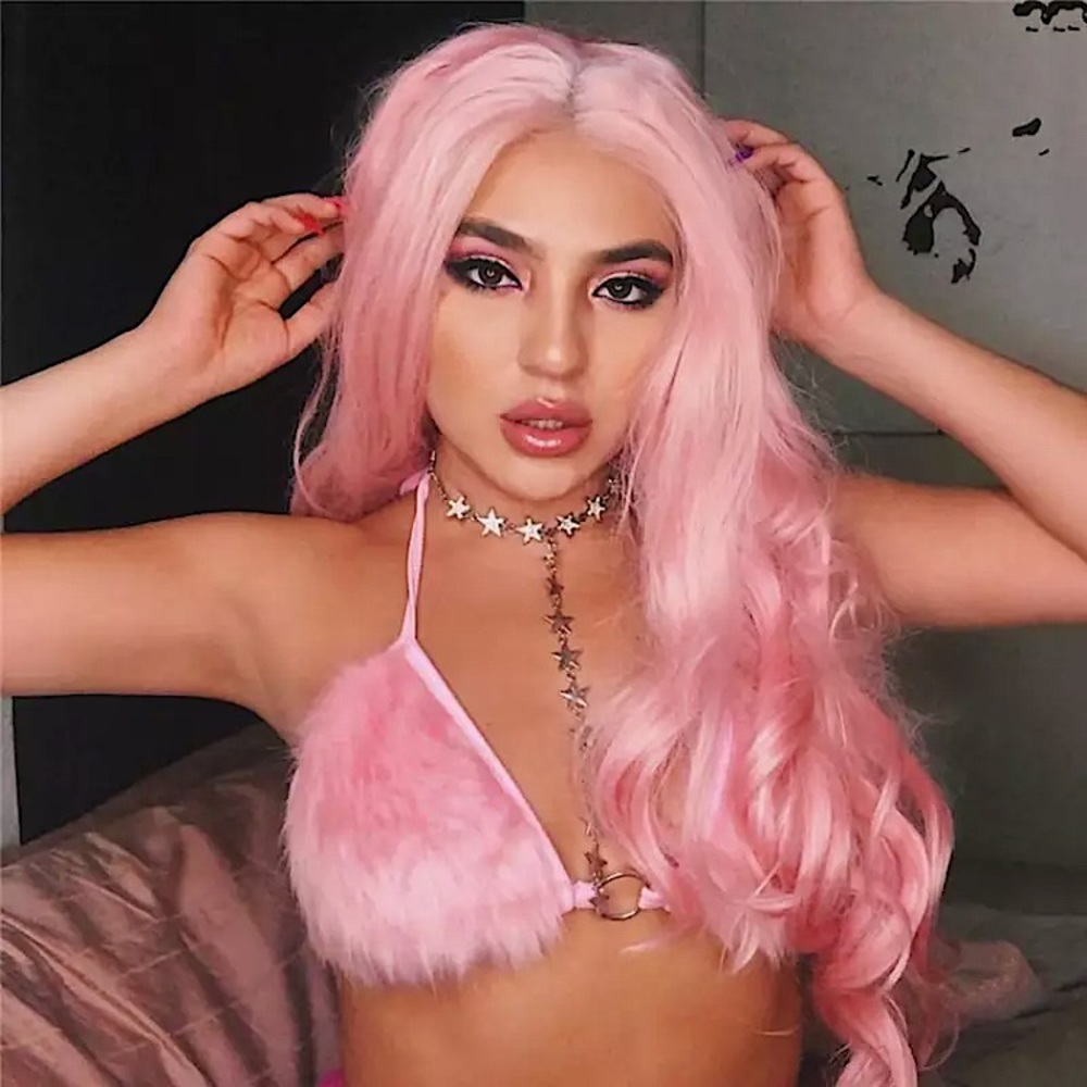 Pink faux fur festival bra top